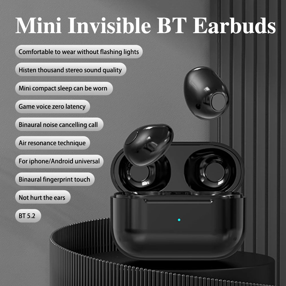 Mini-casque Bluetooth 5.2TWS, casque invisible, sans fil, tactile, jeu NDavid, intra-auriculaire, suppression du bruit, casque de sport, nouveau