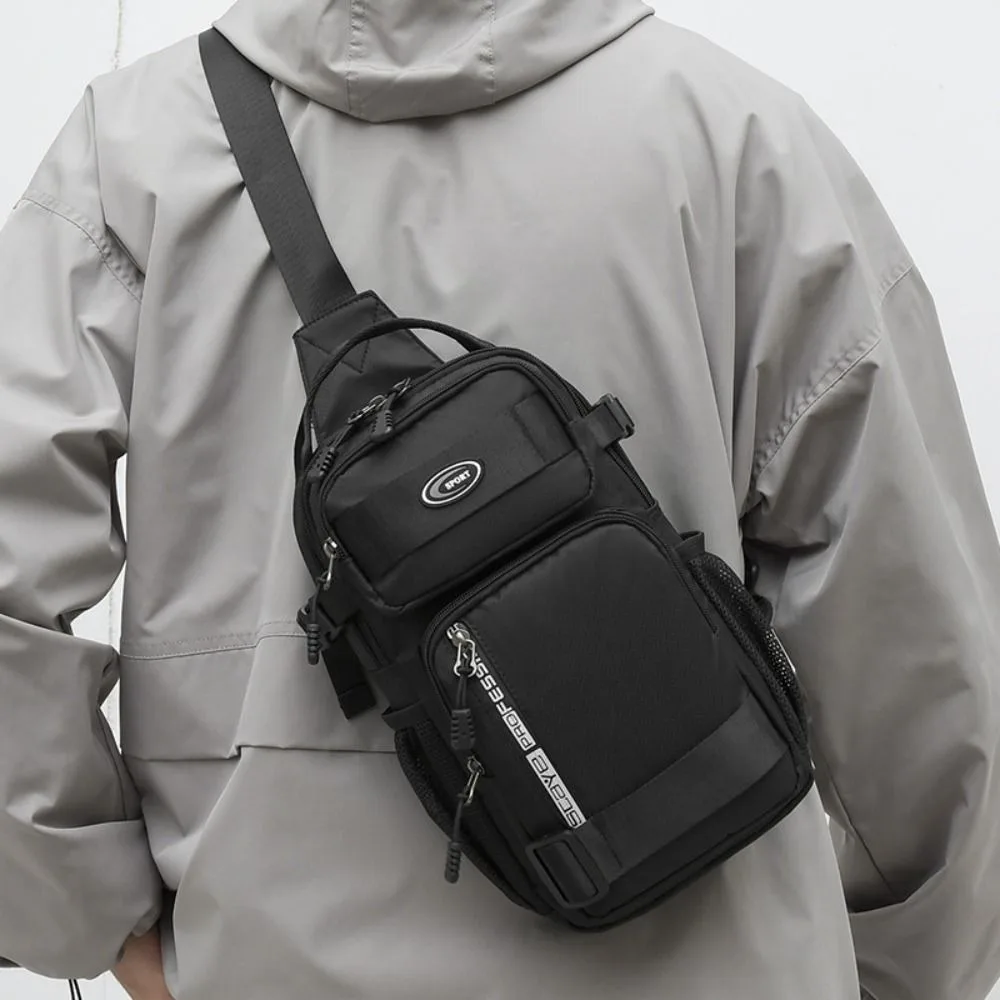 Oxford Cloth Men Chest Bag Large Capacity Solid Color Sports Message Bag Multifunction Zipper Shoulder Crossbody Bag Men