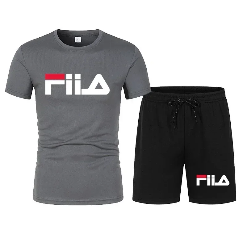 2026 Nowy Modny Zestaw Inspirowany Marką FILA Męski Damski Unisex Krótki Rękaw T-Shirt i Szorty 2-częściowy Strój Streetwear — zdjęcie 5