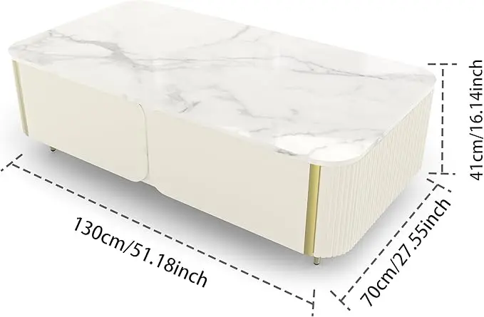 

Living Room Furniture with Storage Hot Sale Large Mid century White Wood Frame Modern Luxury Coffee Table Set