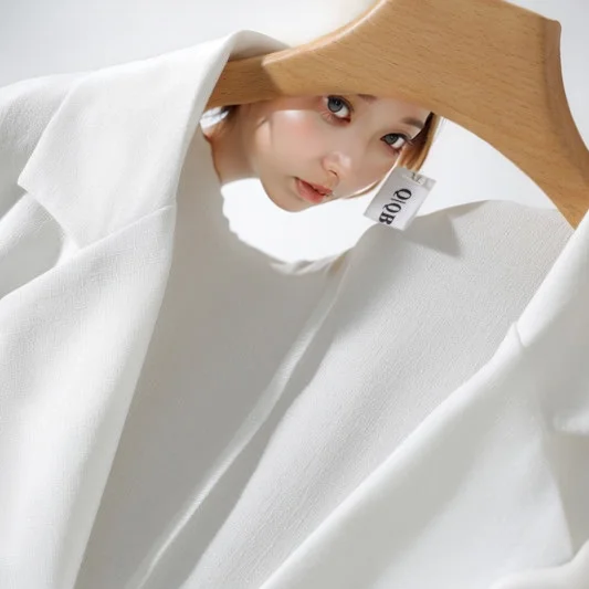 

Blazers Womans American Elegant Poplin Womens Fit Cafe Spanish Hidden Hook Front No Lapel Clean Line Minimal Breathable Sweaters