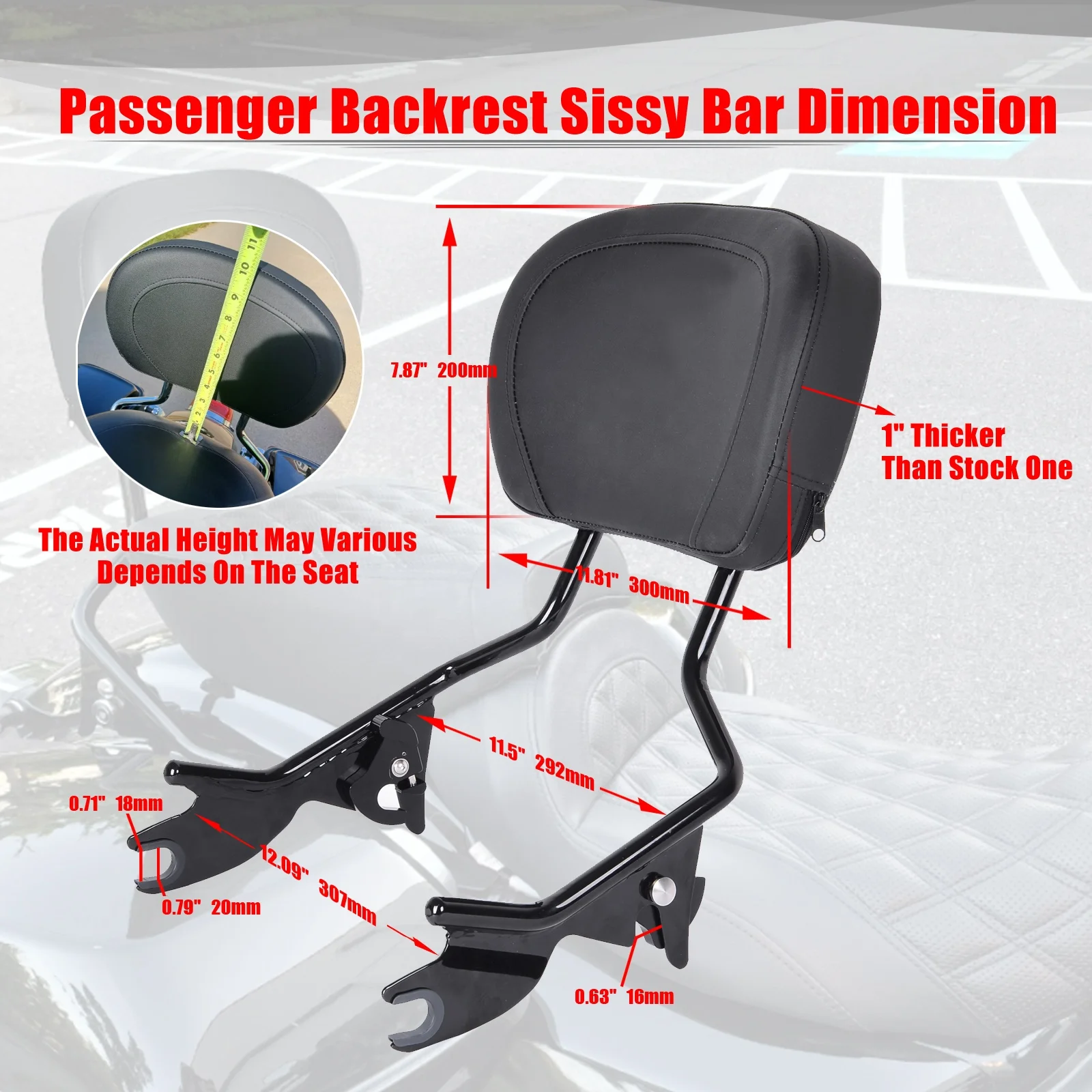 

Passenger Rear Backrest Pad Compatible for Harley Davidson Touring Street Glide Road King Electra Glide 2009-2023 (Black)