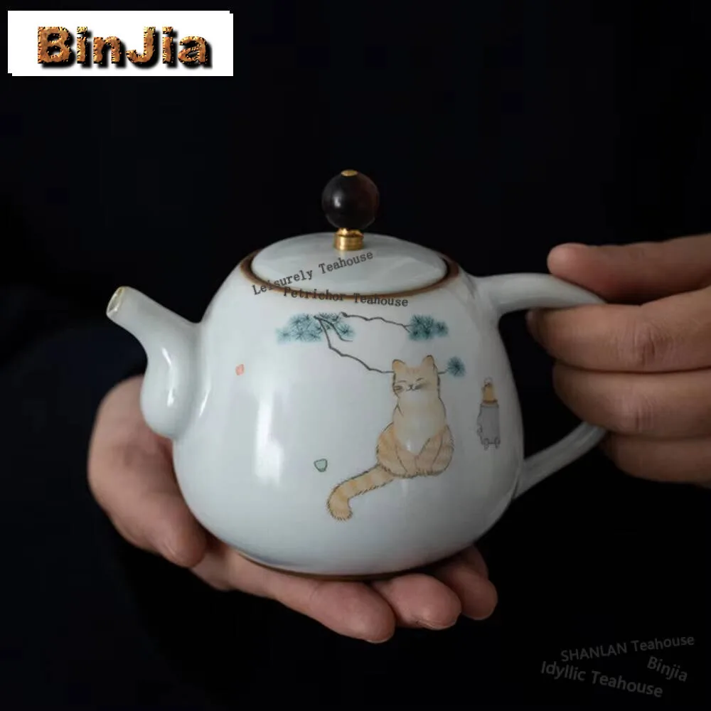

280Ml Ru Kiln Ceramic Terapots Handmade Cat Teakettle Kung Fu Tea Single Pots Household Teaware Maker Office Decoration Gift