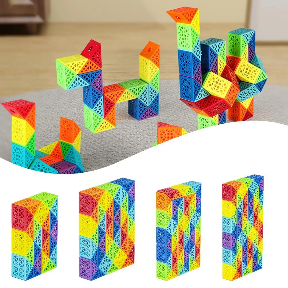 Kubus ular ajaib 24/48/60/72 segmen mainan ular Fidget untuk anak-anak desain berongga kubus putar pelangi permainan Puzzle antikecemasan