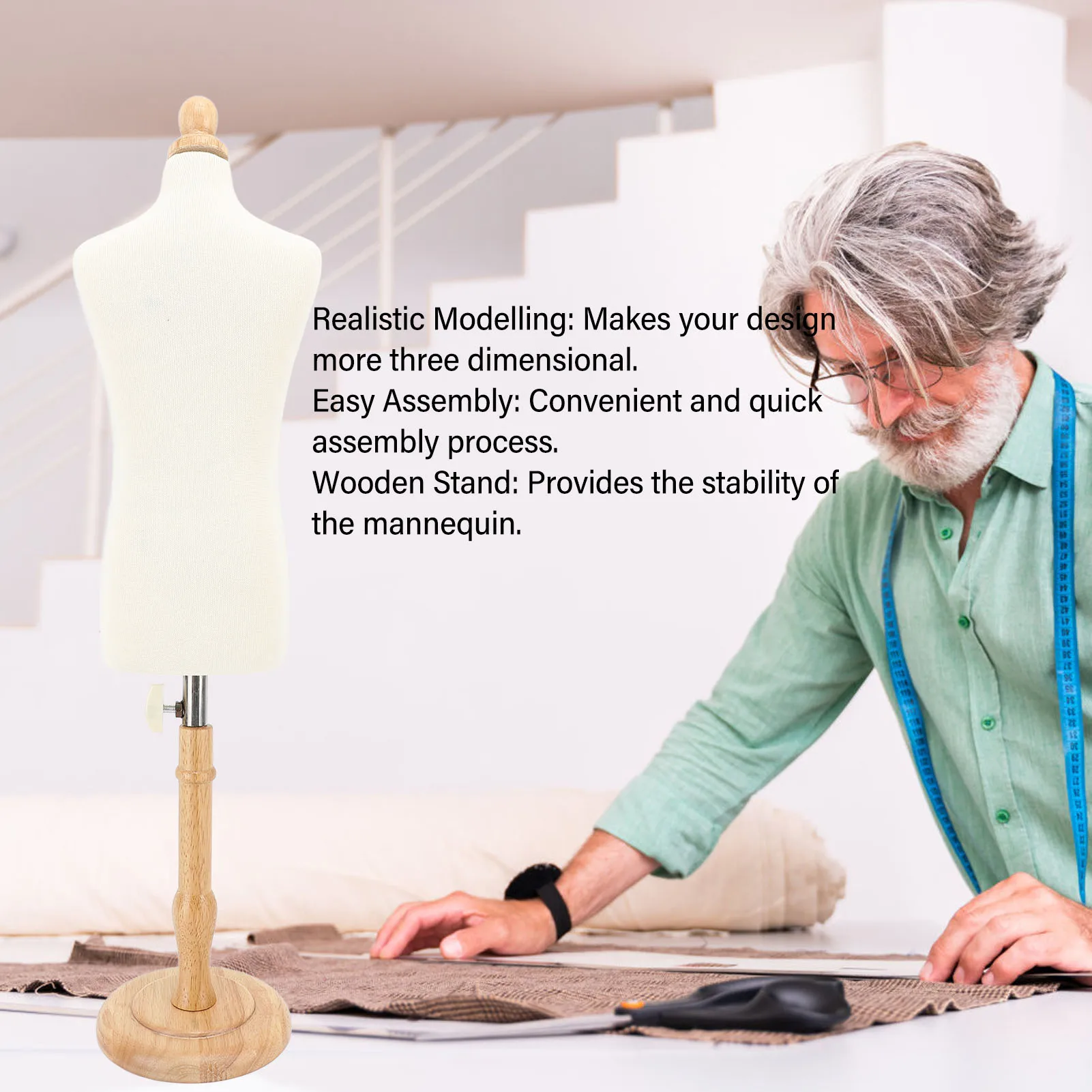 Male Body Dress Form with Stand Teaching Mannequin Torso Fixable Elegant Versatile Dress Model for Display Design Sewing