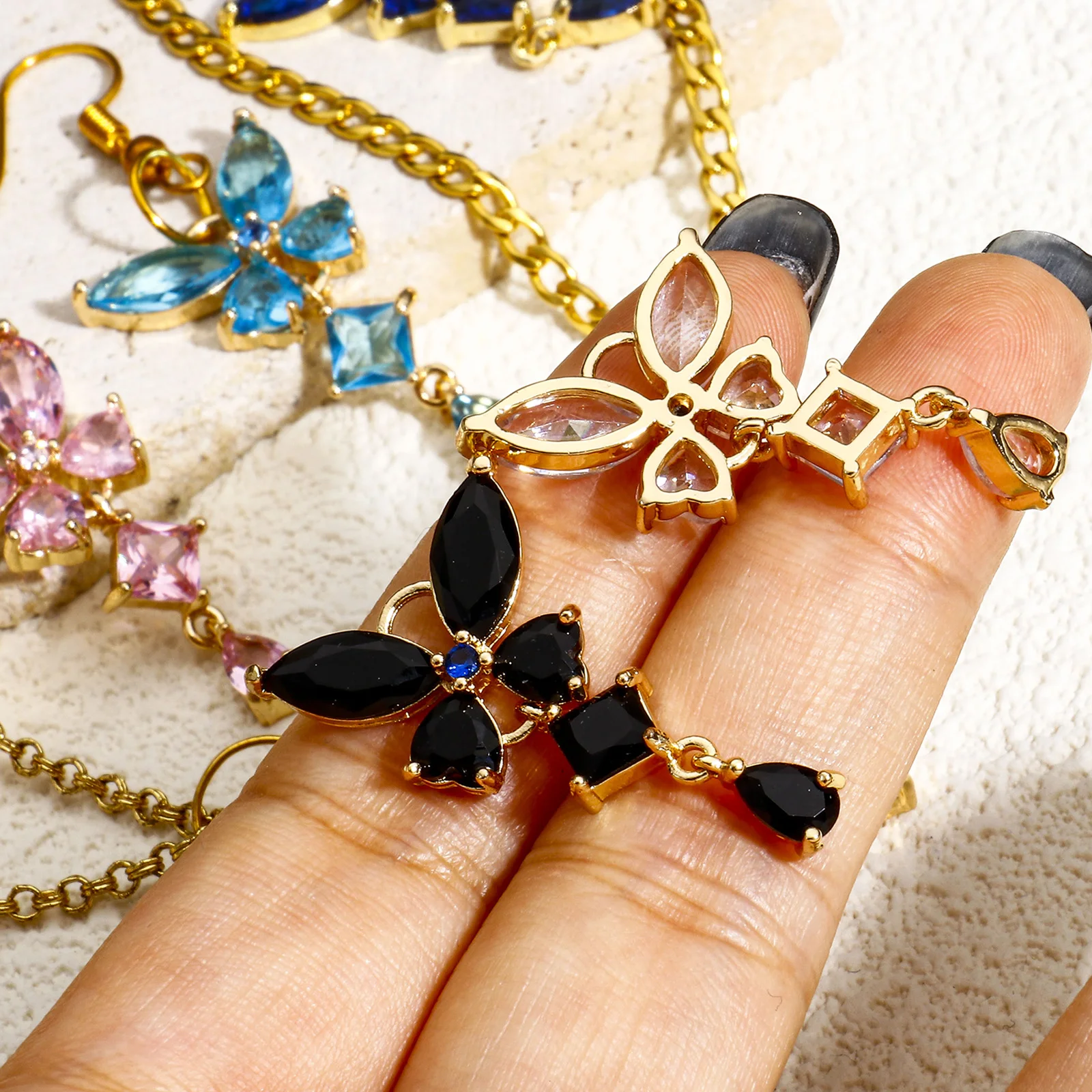 Rhinestone Glass Butterfly Charms Brass Multicolor zirconia Butterfly Tassel Pendants For Jewelry Making Diy Supplies 3.2x1.8cm