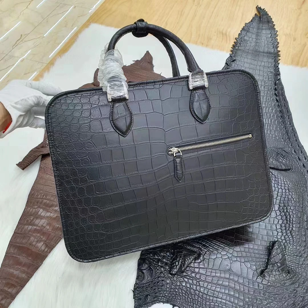 2023 new genuine crocodile leather skin briefcase men laptop bag luxury aligator leather skin men business bag matt Blue color