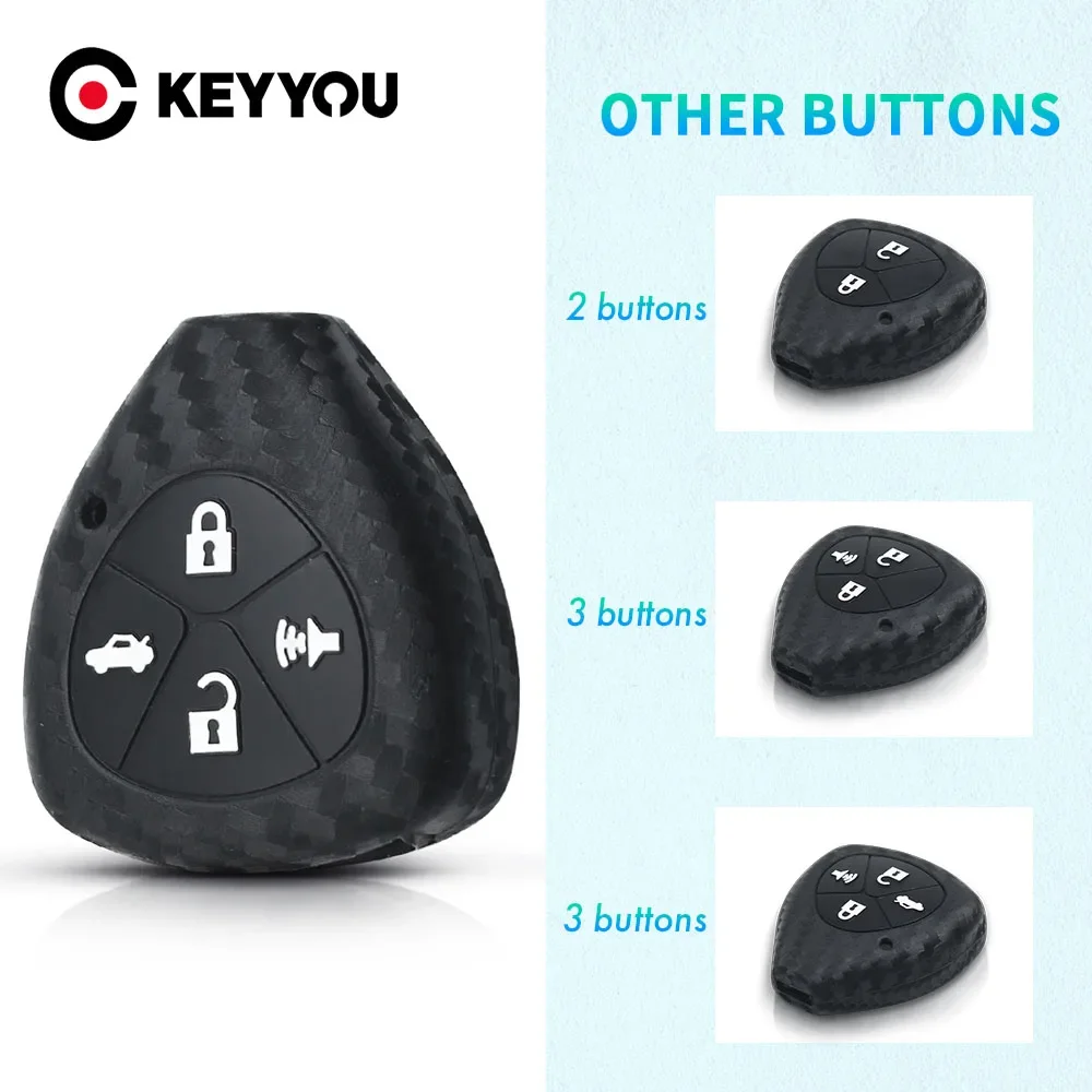 KEYYOU Auto Carbon Fiber Key Silicone Cover Shell Case For Toyota Yaris Tarago Camry Corolla RAV4 Crown Avalon Venza