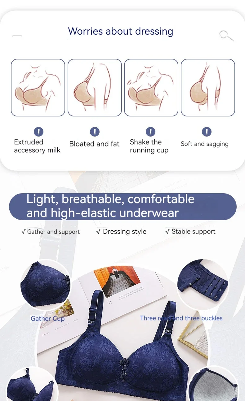 Ladies Ultra-thin Without Steel Ring Fashionable Printing Adjustable Underwear Seamless Breathable Gathering Anti Sagging Bra