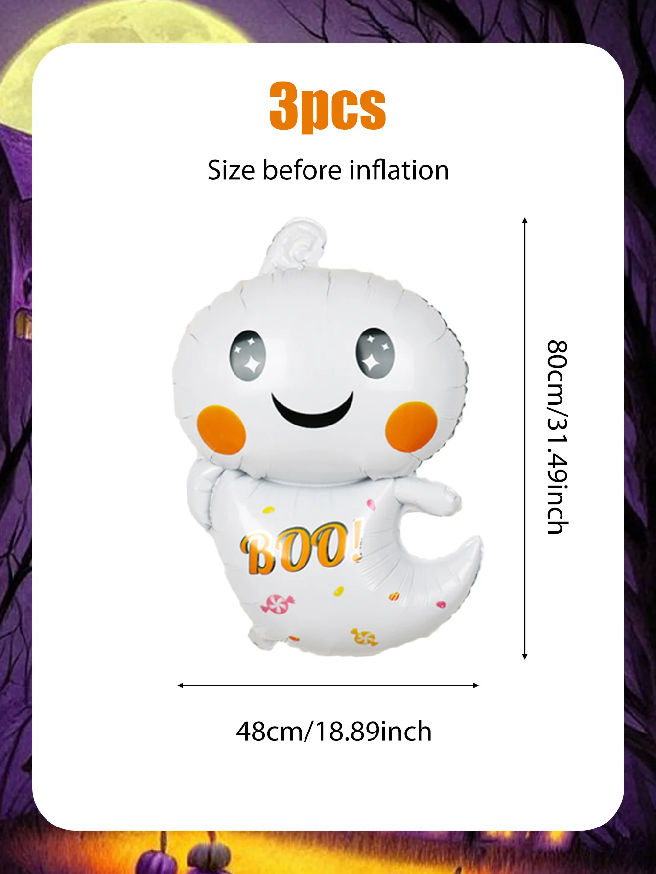 مجموعة بالونات من فيلم الألومنيوم الشبح الأبيض اللطيف مكونة من 3 قطع - مناسبة لمستلزمات تزيين حفلات الهالوين، وديكور رعب الأشباح #2