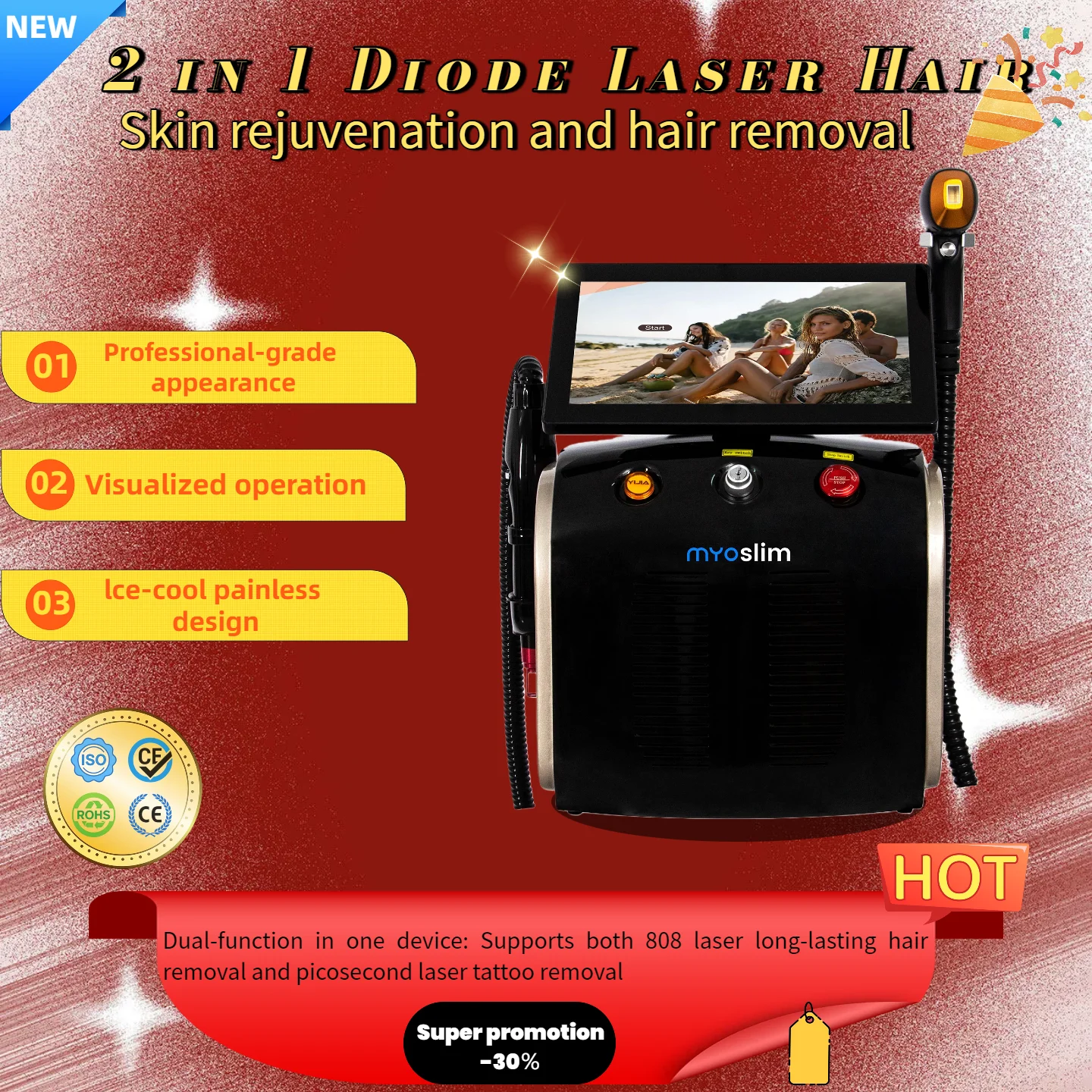 

Лазерный диодный аппарат 2-в-1 для удаления волос и татуировок: безболезненный александритовый и пикосекундный лазер с многофункциональной системой охлаждения для косметологии