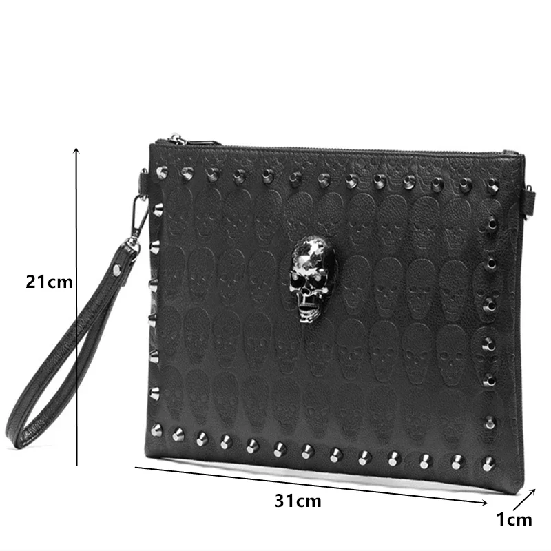 Fashion Ghost Rivet Clutches Men Handbags Street Style Hip Hop Men Clutch Bag with Shoulder Strap Crossbody Bag Hand Bag Male