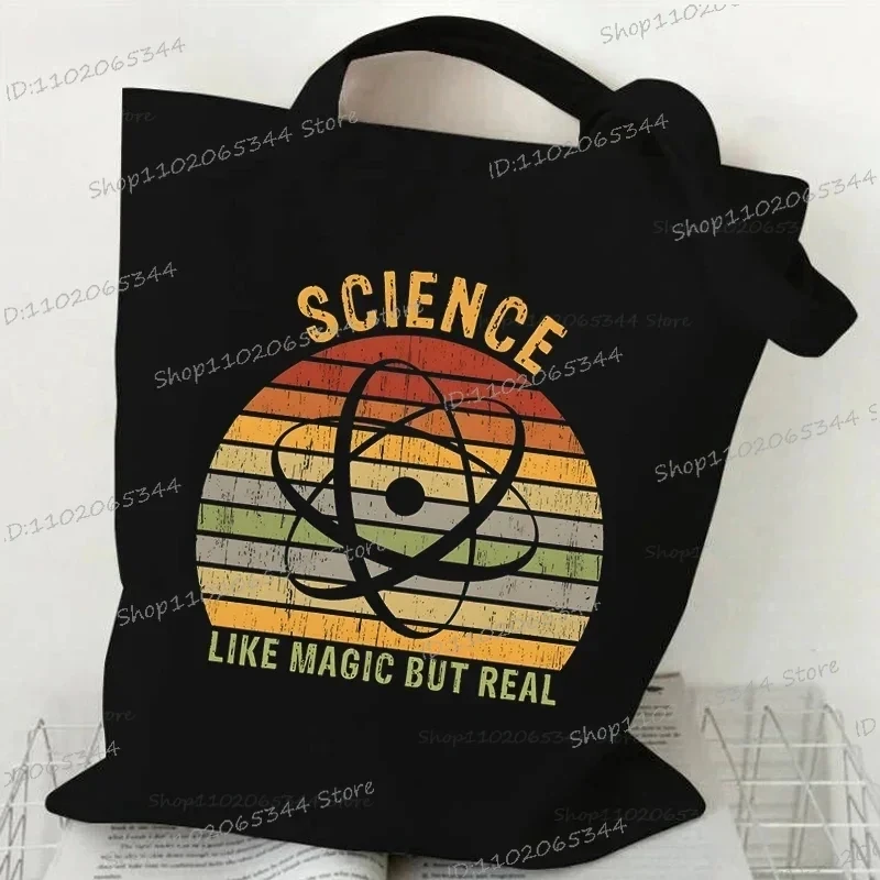 "العلم مثل السحر ولكن حقيقي" رسالة طباعة حقيبة يد نسائية العلوم عاشق حقيبة كتف موضة الكيمياء العلوم المعلم حمل حقيبة
