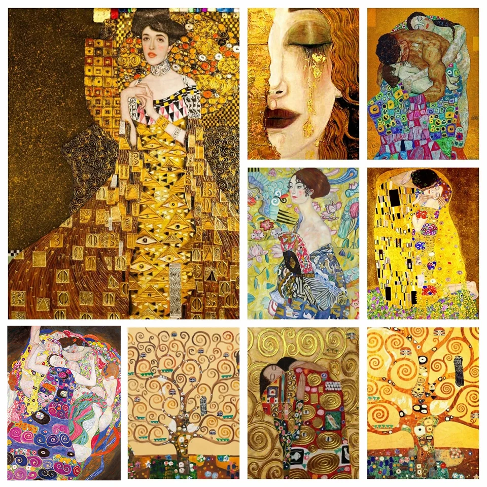 Drzewo życia 5D Diy Diamond Painting Full Square Round Drill Diamond Mosaic Embroidery Kits Gustav Klimt Kiss art Home Decor