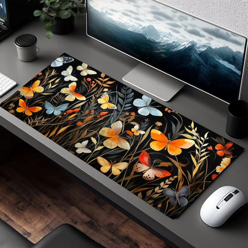 Cute Butterfly Desk Mat, Non-slip and Waterproof Mouse Pad, Office and Gaming Desk Decoration Mat, The Perfect Gift for Friends.