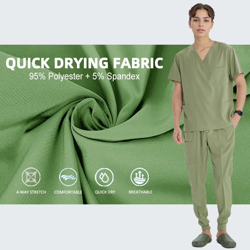 Quick-Dry Surgical Uniforms Medical Scrubs 4-way Stretch Ultra Lite Doctor Nurse Outfit Pediatric Nursing Uniform Polyester S21