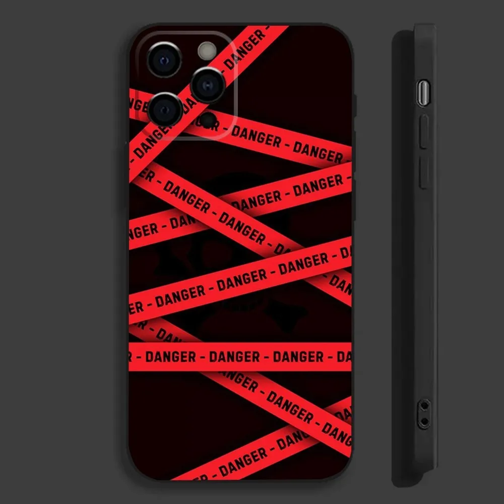 Warning Danger Line Phone Case For iPhone 16,15,14,13,12,11,Pro,Max,Plus,Mini,X,XS,XR,8,7,S,Plus,SE Free shipping Soft Black