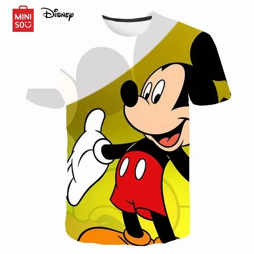 Miniso Disney Cartoon Mickey Mouse T-Shirt Kinder T-Shirt Jungen 3D-Druck Sommer Mickey atmungsaktives Shirt 1-14 Jahre altes T-Shirt