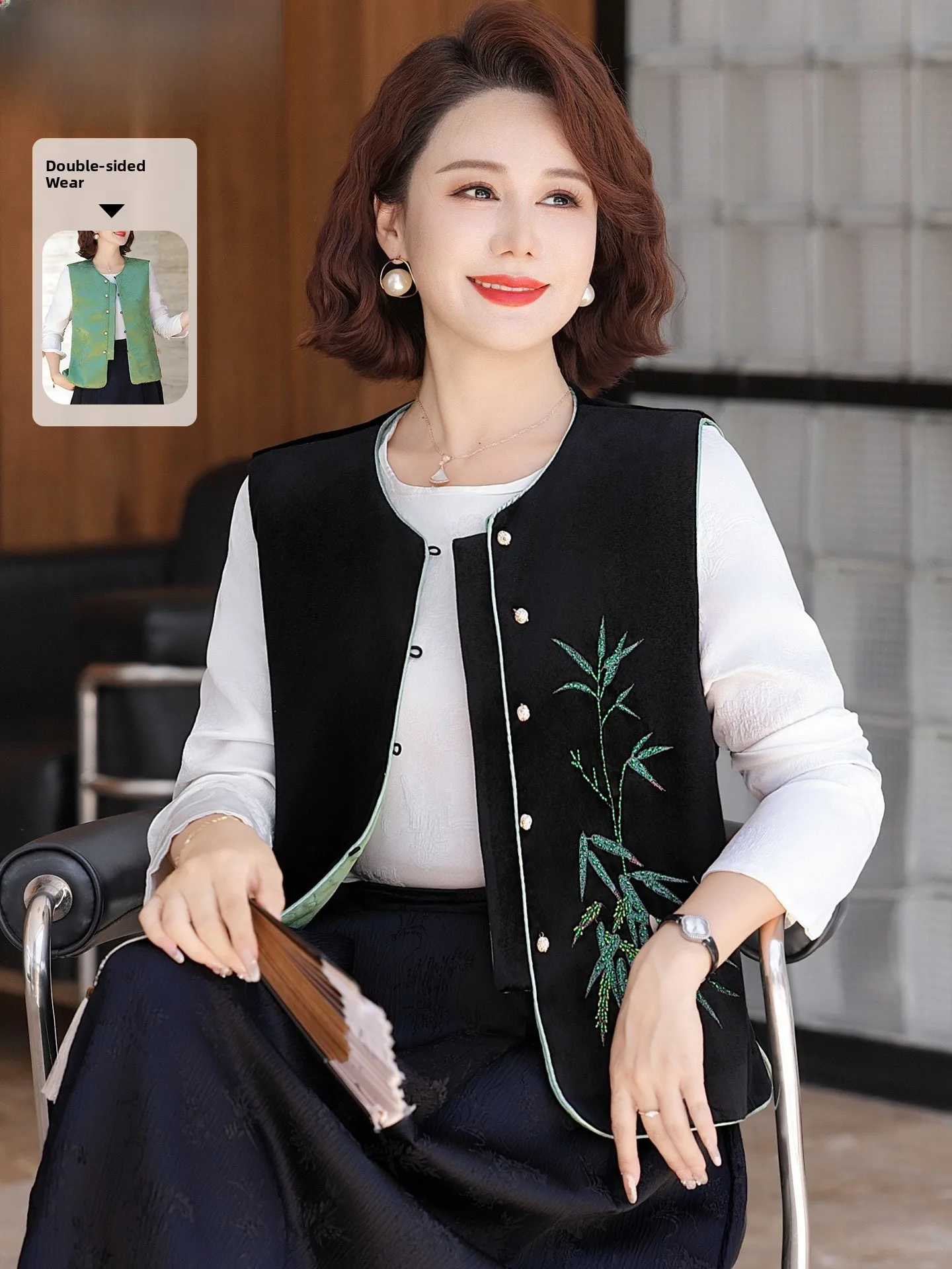 

Новая китайская женская жилетка-жакет двусторонняя, осенне-весенняя, модная, свободного кроя, для женщин старшего возраста, модный топ