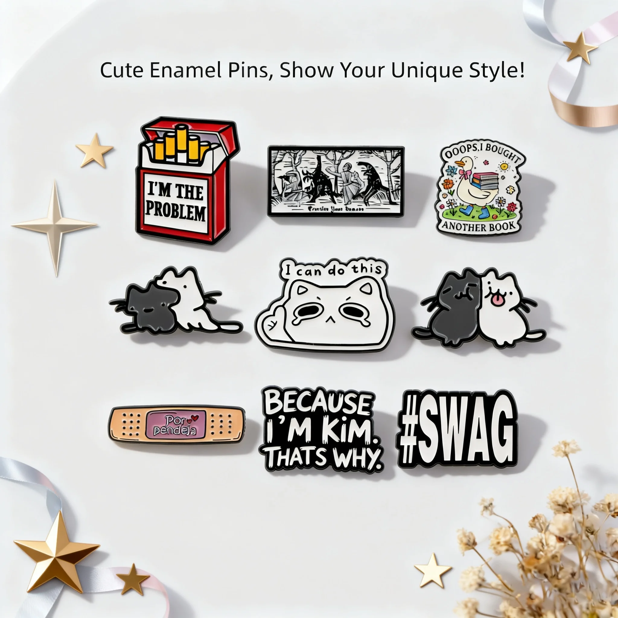

Cartoon Cat Badge Goose Brooch Spanish Quote Enamel Pin Humorous Lapel Pin Cosplay Accessory Backpack Hat Toy Gift for Kids