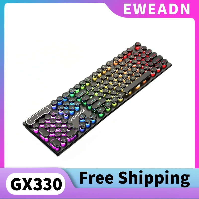 

EWEADN GX330 104 клавиши, проводная круглая клавиатура в стиле ретро, панк, ослепительный свет, 26 предметов, без Conflict, игровая игровая клавиатура для киберспорта