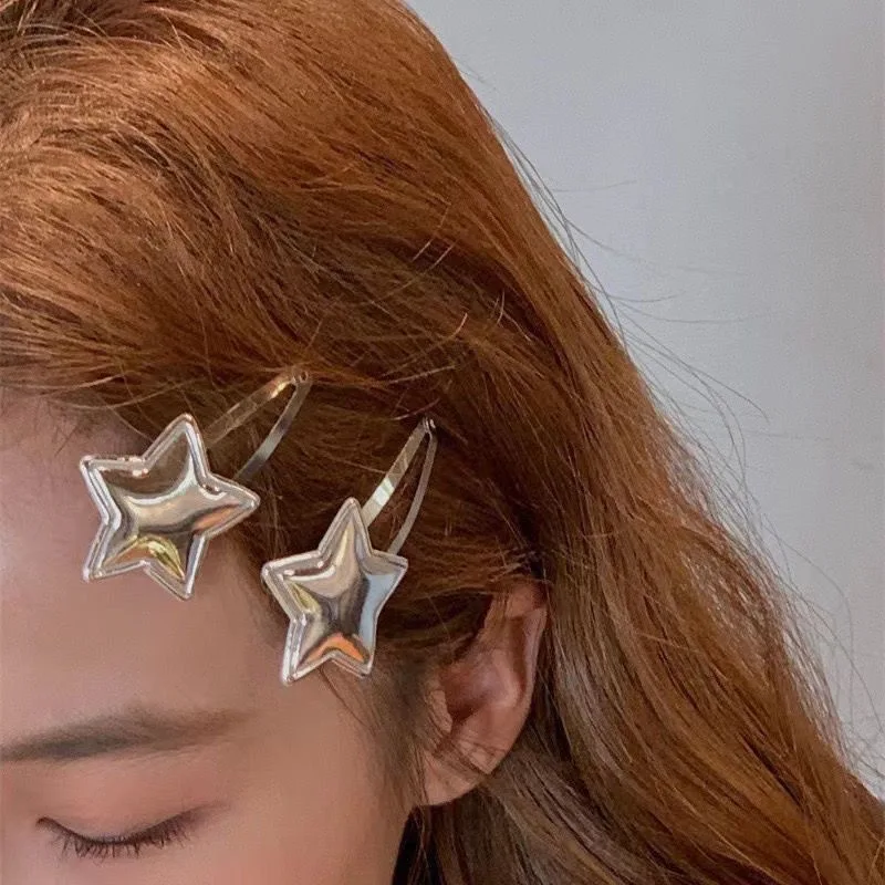 PU Star Hair Clips Metal Bobby Pin Y2K Silver BB Snap Clip Hairpins Cute Barrette Headwear Girls Women Hair Accessoires