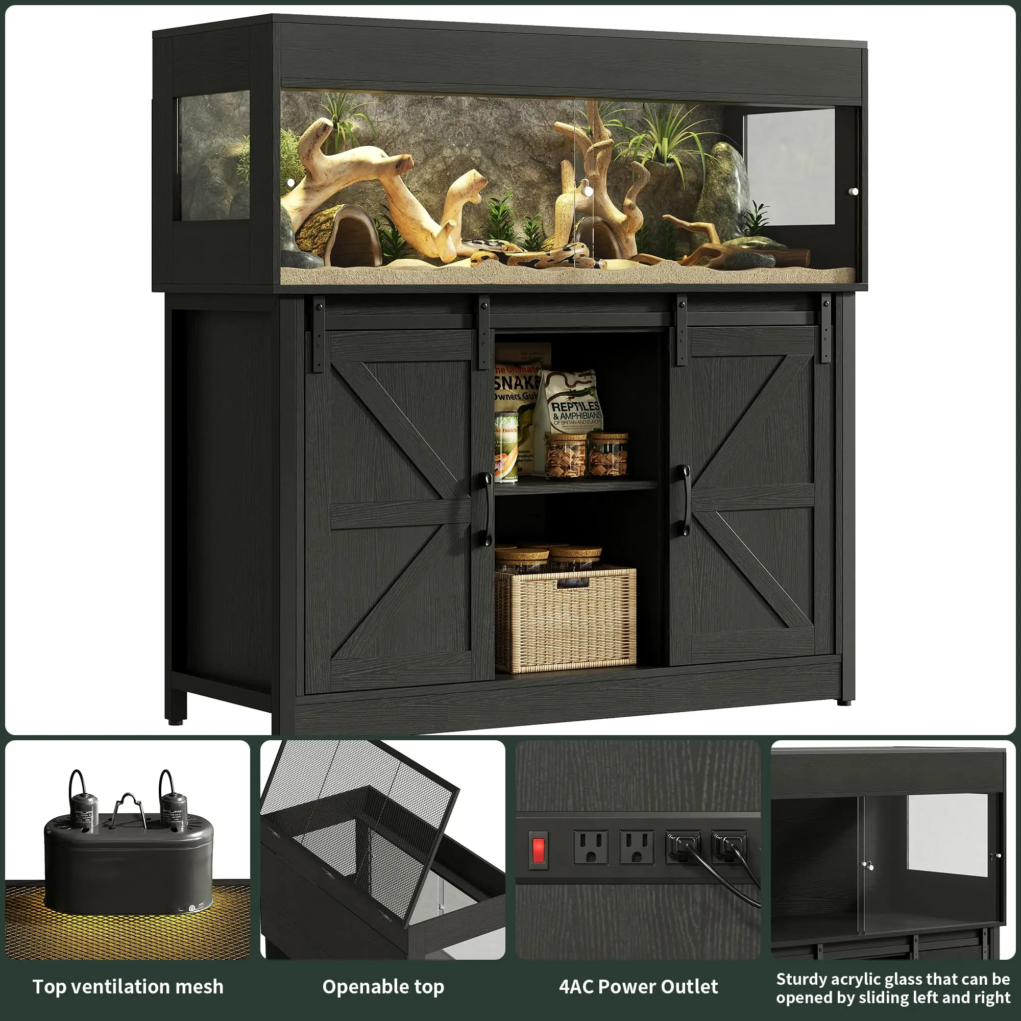 60 Gallon Reptile Terrarium with Stand Reptile Enclosure Tank