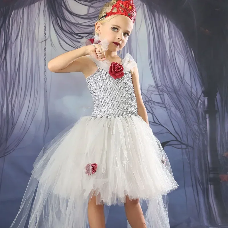 新しいハロウィン女の赤ちゃんゴースト花嫁コスプレガールゾンビ吸血鬼魔女スリップチュチュボールガウン子供仮装パーティーチュールドレス