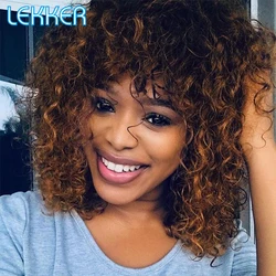Lekker-Peluca de cabello humano rizado con flequillo para mujer, postizo de pelo brasileño Remy con ondas al agua, color marrón, Afro
