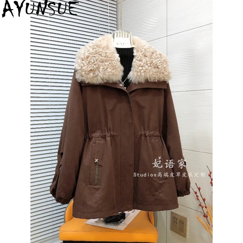 AYUNSUE Women's White Goose Down Jackets Mid-length Women Winter Coats Fashion Warm Fur Collar Outerwears Woman Clothes Jaqueta