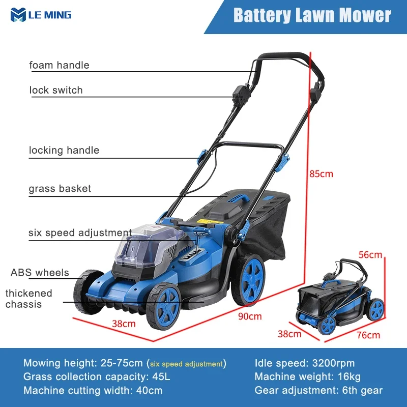 60V Electric Riding Lawn Mower Lithium Operated Cordless Battery Walking Behind Handle 40V Power Tools With Lithium Ion Battery