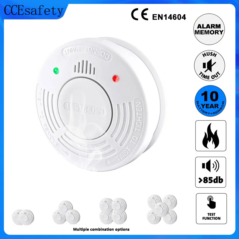 Smoke Detector 10 Year Smoke Sensor Independent Fire Alarm  CE EN14604 Certified With CR123A Battery LED Indicator Home Security