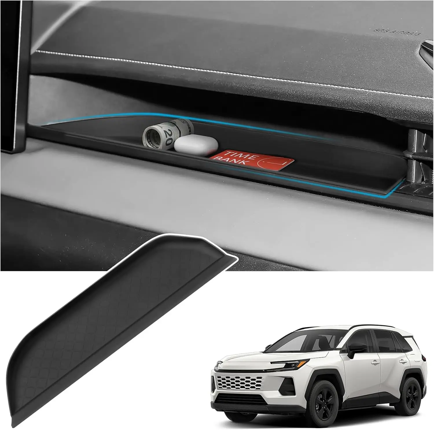 Glove Box Storage Organizer Tray Compatible with Toyota 2026 RAV4 LE SE XLE XSE Limited Hybrid Accessories Black Silicone Materi