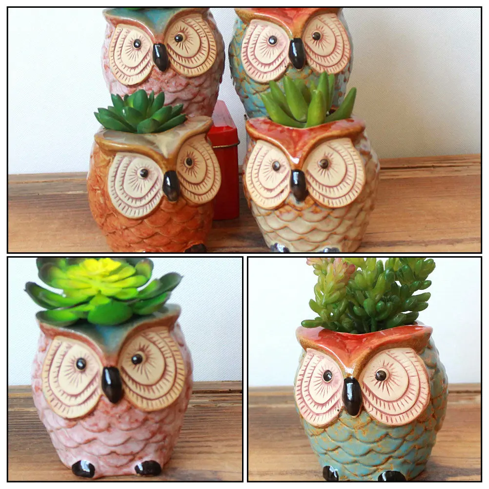 

4Pcs Ceramic Owl Flowerpot Cartoon Animal Shape Succulent Planter for Home Garden Balcony Desktop Decorative Mini Plant Pots