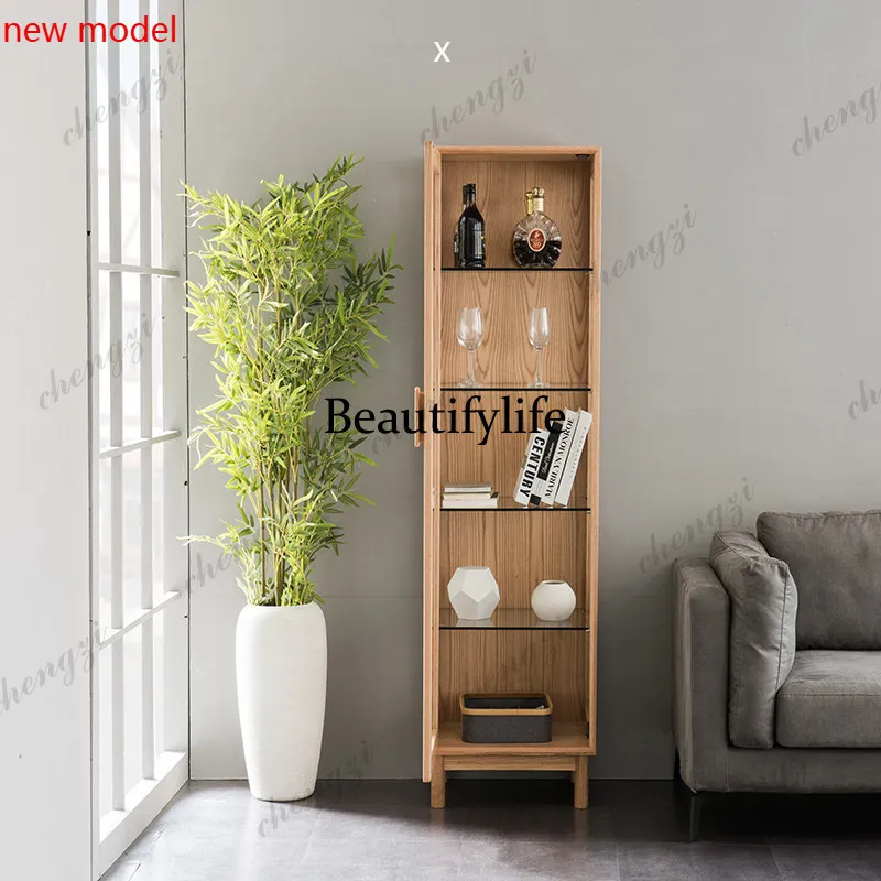 DD182Japanese style, modern storage wine cabinet simple, display narrow cabinet glass side cabinet