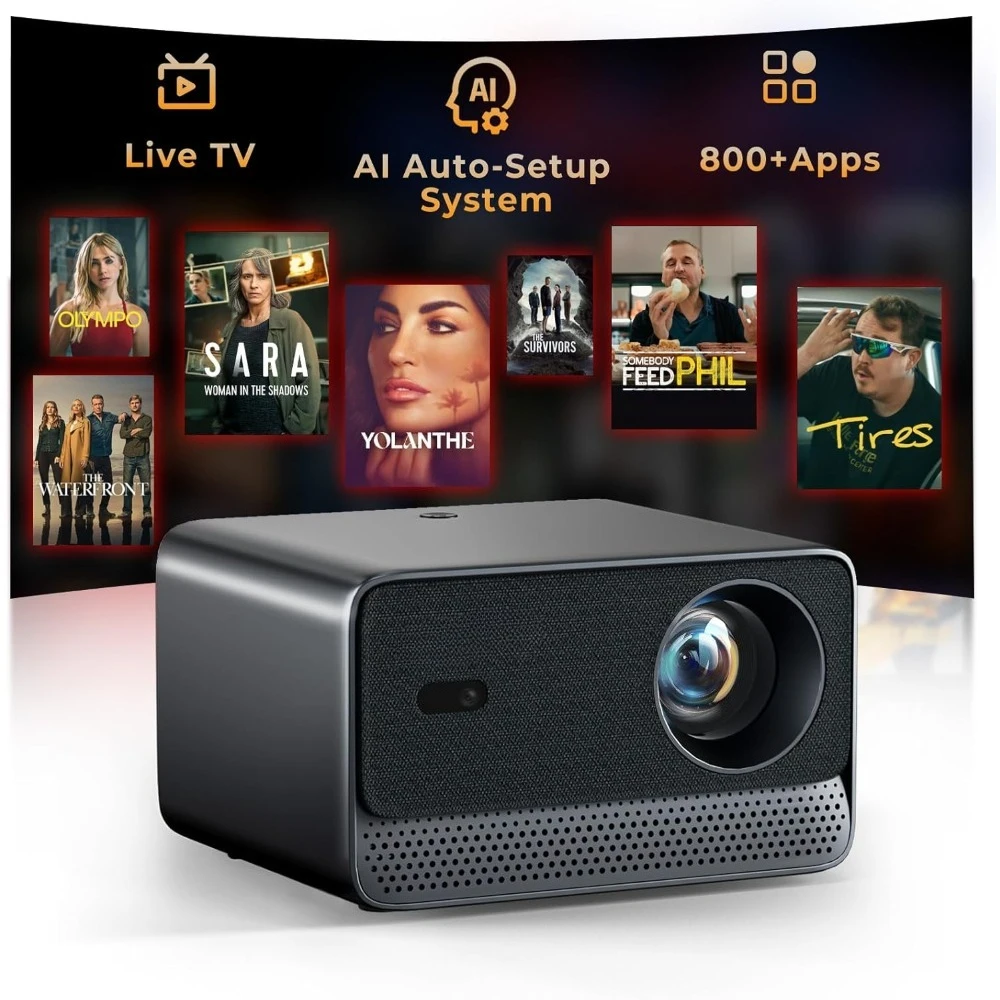 

Умный проектор с доставкой по США, поддержка 4K, 1080P, 2000 люмен, Wi-Fi, Bluetooth, автофокус, совместимость с Netflix, для домашнего кинотеатра и улицы