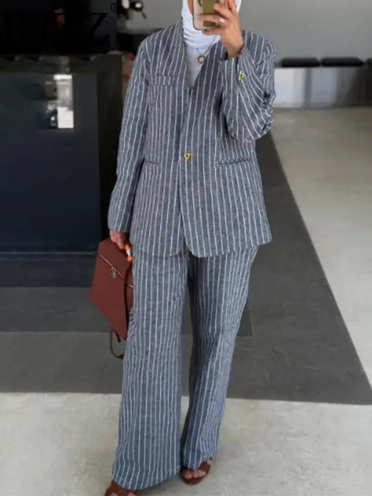 

Костюм-двойка BJTZ: Женский пиджак в полоску и брюки, весна-осень 2025, новый, свободный крой, модный, элегантный, трендовый