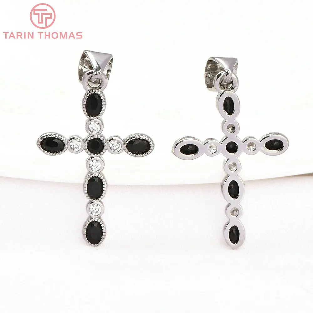 (8415) 2PCS 24K Gold Color Brass with Zircon Cross Shaped Pendants High Quality Jewelry Making Findings Accessories Wholesales