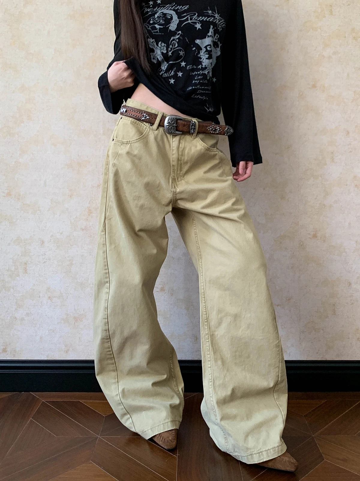 

Брюки-карго Aket American High Street в стиле хаки, деконструированные, с эффектом драпировки, для женщин, повседневные, класса люкс