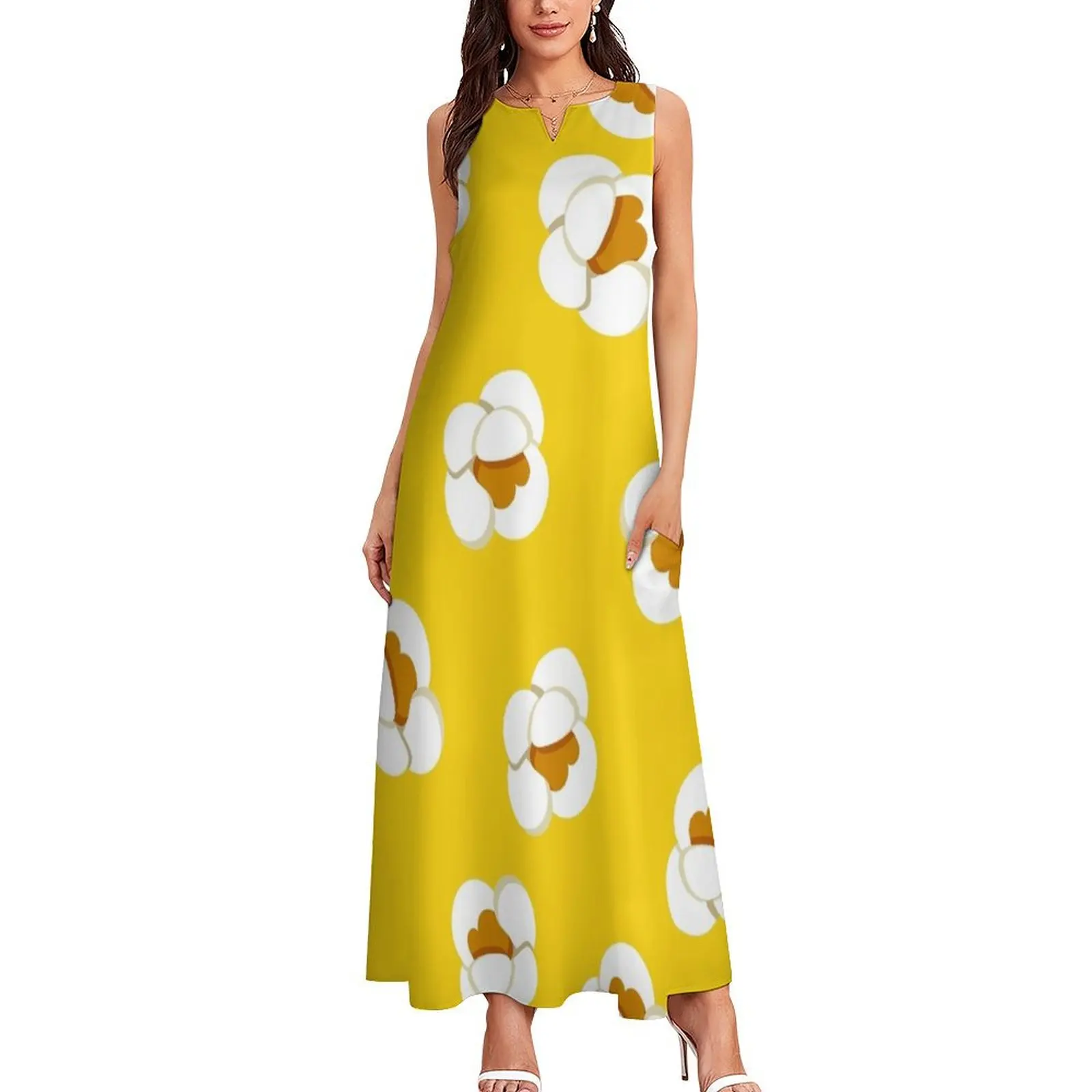 Popcorn Pattern - Aesthetic - Popcorn Lovers Long Dress Clothing female summer clothes for women