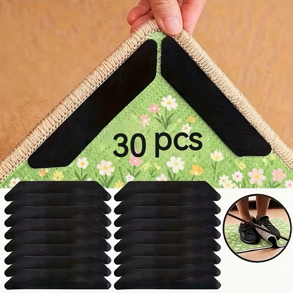 30pcs anti Slip Fixed Carpet stickers, Reusable Tape, anti Slip Pads and Washable Surface anti Roll Edge Fixing stickers