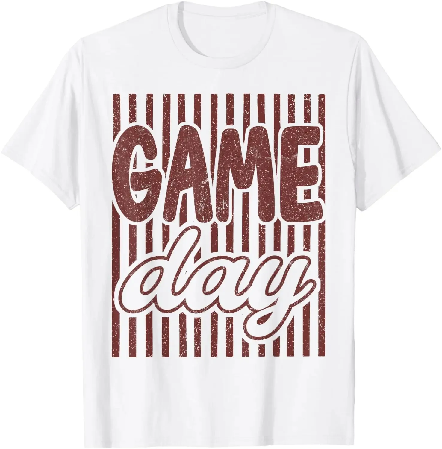 Unisex Striped Maroon Game Day Football Touchdown Season Graphic T Shirt Summer Loose Crew Neck Lightweight Cotton Tee