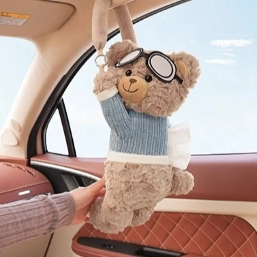

Creative Cartoon Tissue Box Soft Short Plush Bear Shape Car Paper Box Hanging Multi-functional Storage Bag Car Interior