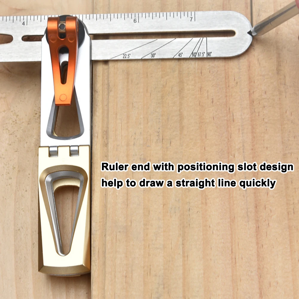 Woodworking Scriber Ruler Heavy Duty T-Shape Multi-Angle Scribing Tool Stainless Steel Movable Angle Ruler Dovetail Gauge