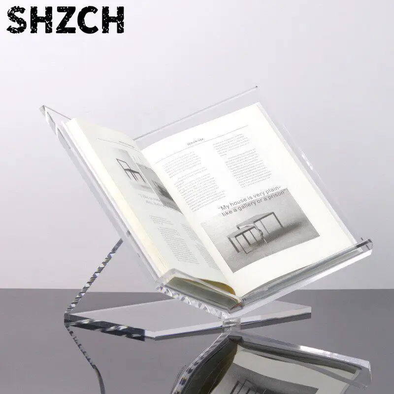 Clear Acrylic Magazine Holder Shelf, Modern Geometric Bookend Stand, Office Desktop Display Organizer,Minimalist Home Decor Rack