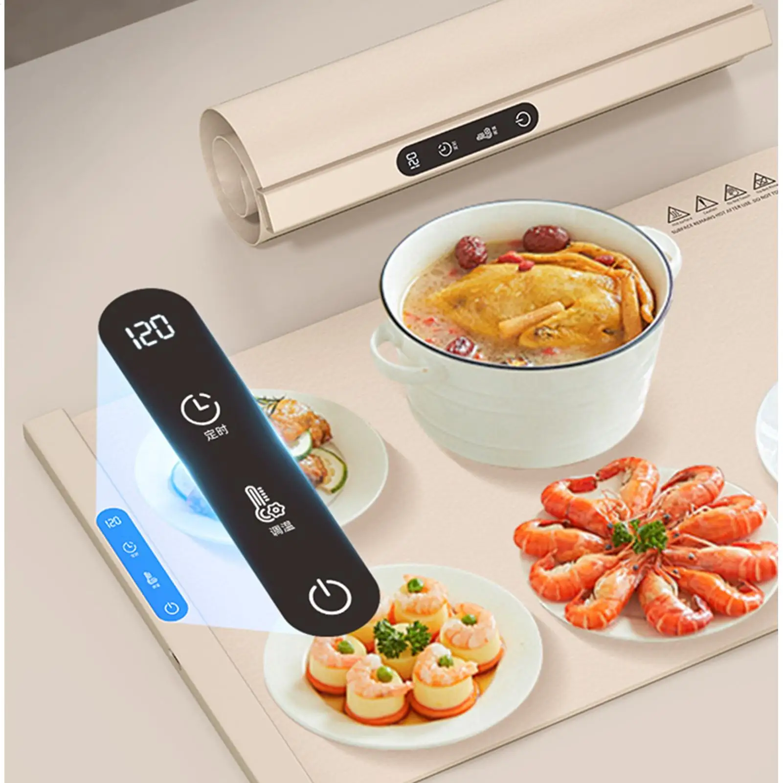 

Электрический согревающий поднос, складной коврик для подогрева еды с 6-температурной настройкой, быстрый полный нагрев поверхности, портативный электрический поднос для подогрева еды