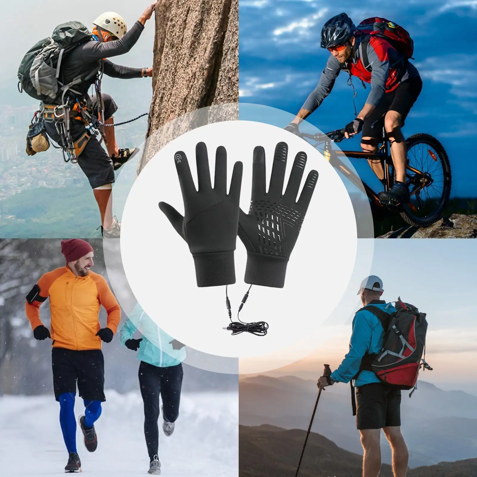 

USB Touch Screen Gloves Heated Motorcycle Gloves Anti-Slip Glove Windproof Cycling Mittens Electric Heating Gloves Sports Outdoo