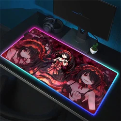 Tokisaki Kurumi Mouse Pad Anime Date a Live RGB Mousepad Gamer LED Keyboard Pad Luminous Desk Mat Backlit HD Cute Girl Mice Pads