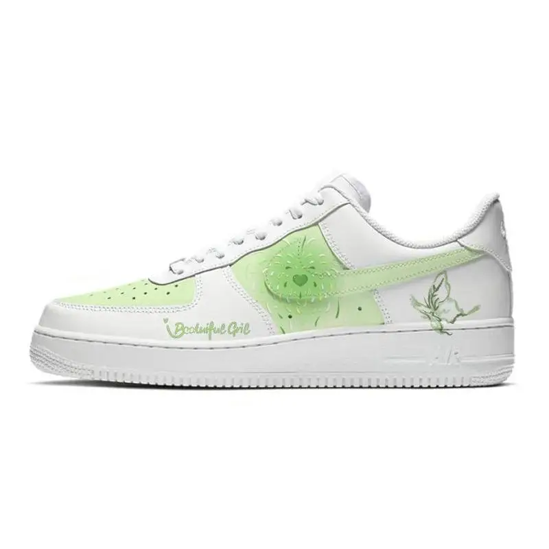 

[Зеленая бабочка на заказ] Женские туфли для скейтборда Nike Air Force 1, низкие, белые/зеленые