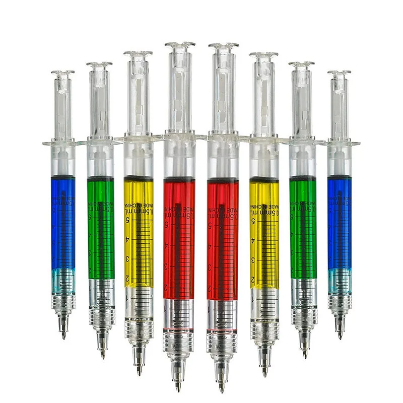 8pcs SInjection Type Ball Point Pen Doctor Nurse Gift Liquid Pen Color Syringe Pens